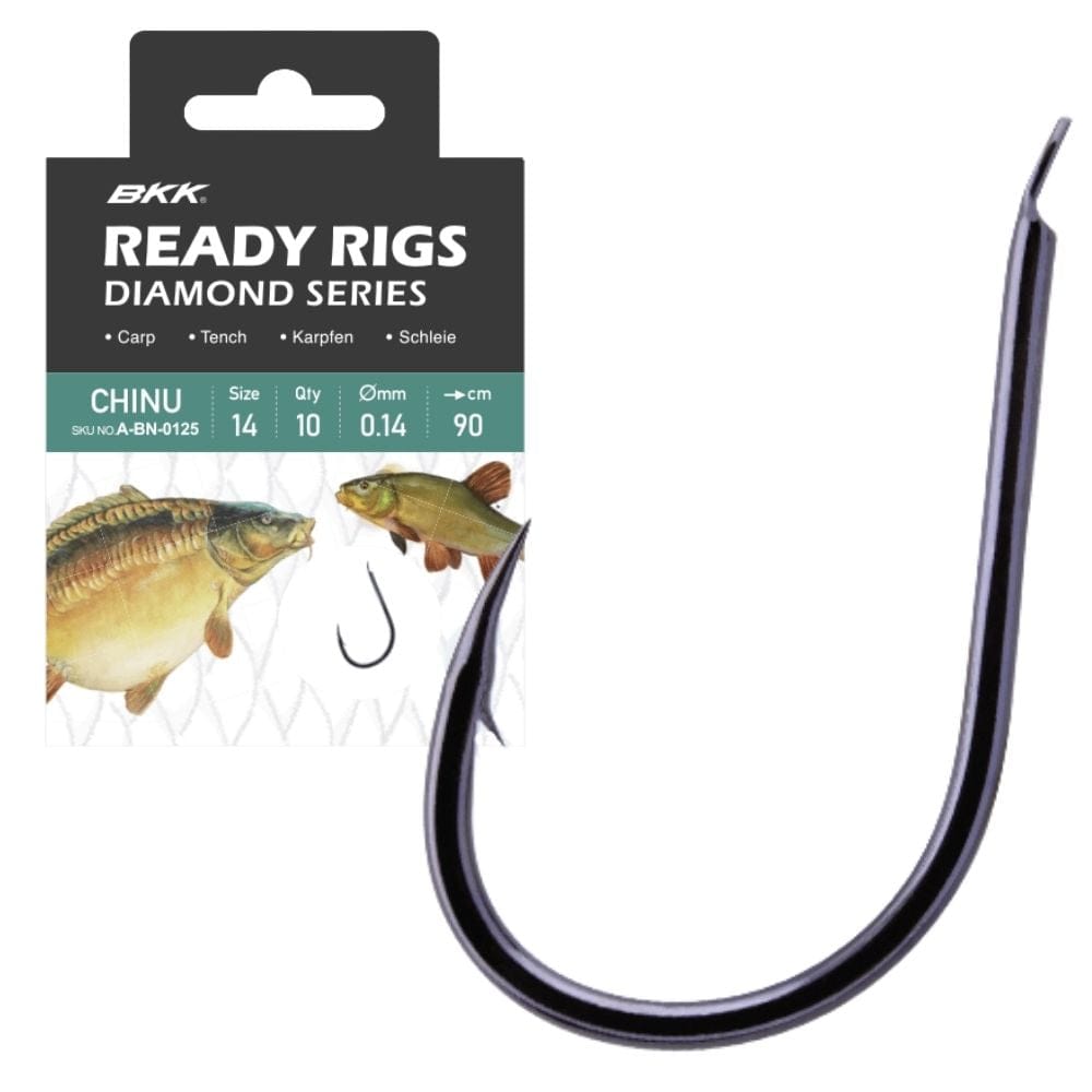BKK Coars Snelled Hooks Diamond Ready Rig-Chinu Black Nickel 10pcs