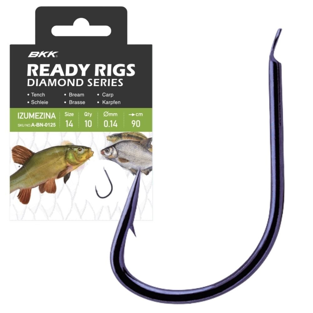 BKK Coars Snelled Hooks Diamond Ready Rig-Izumezina Black Nickel 10pcs
