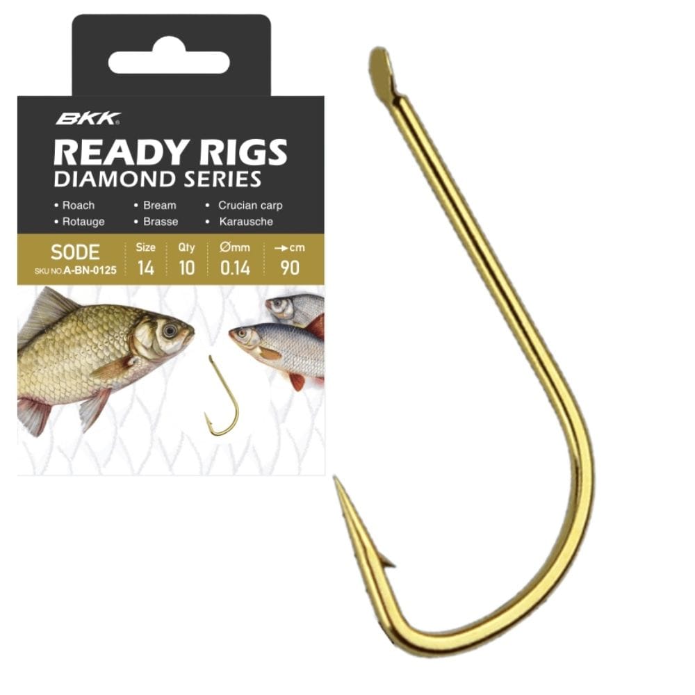 BKK Coars Snelled Hooks Diamond Ready Rig-Sode Gold 10pcs