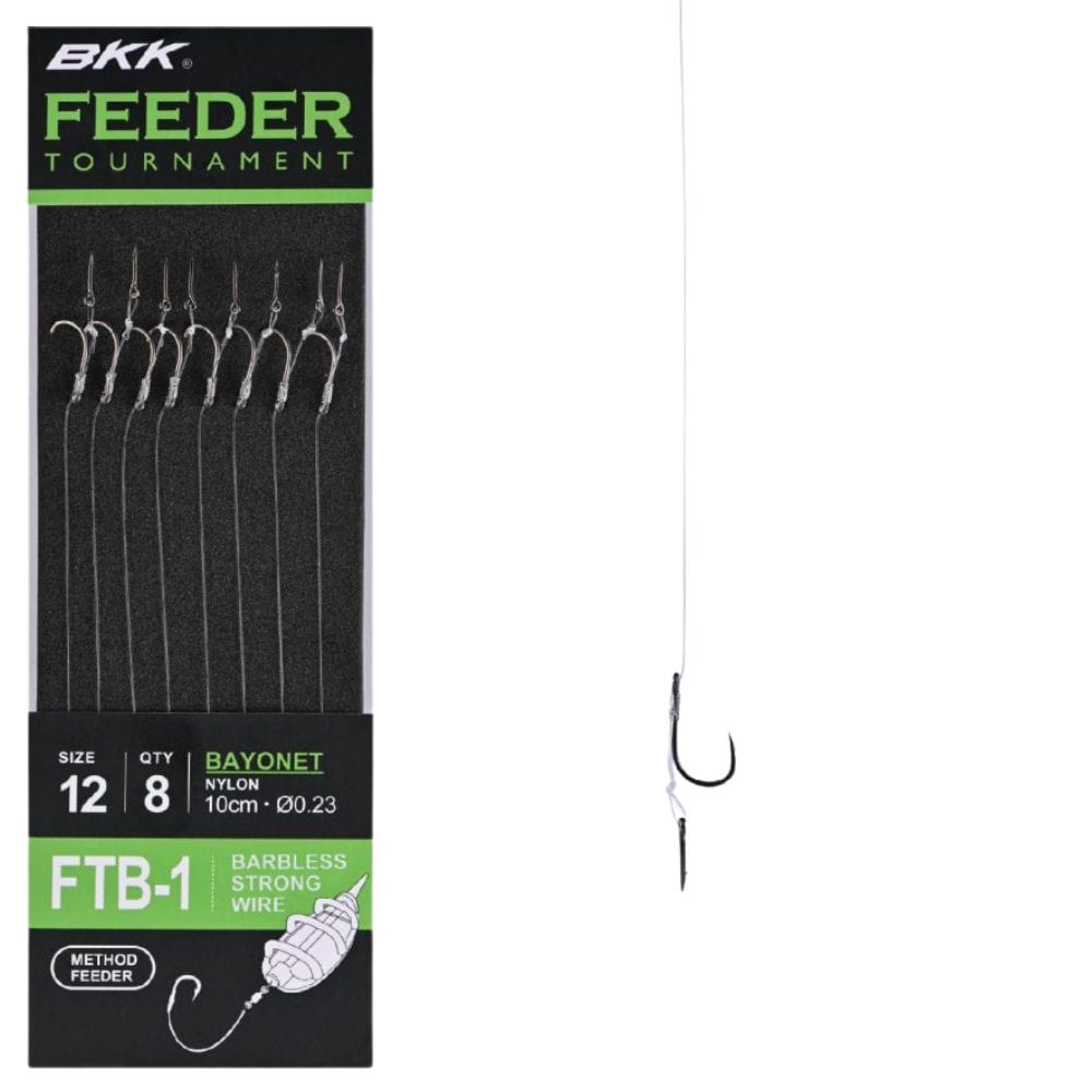 BKK Feeder Tournament Snelled Strong Wire Barbless Hook Rig Bayonet FTB-1