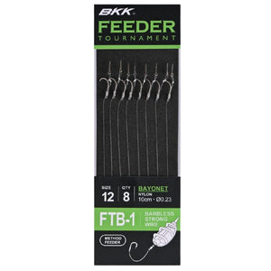 BKK Feeder Tournament Snelled Strong Wire Barbless Hook Rig Bayonet FTB-1