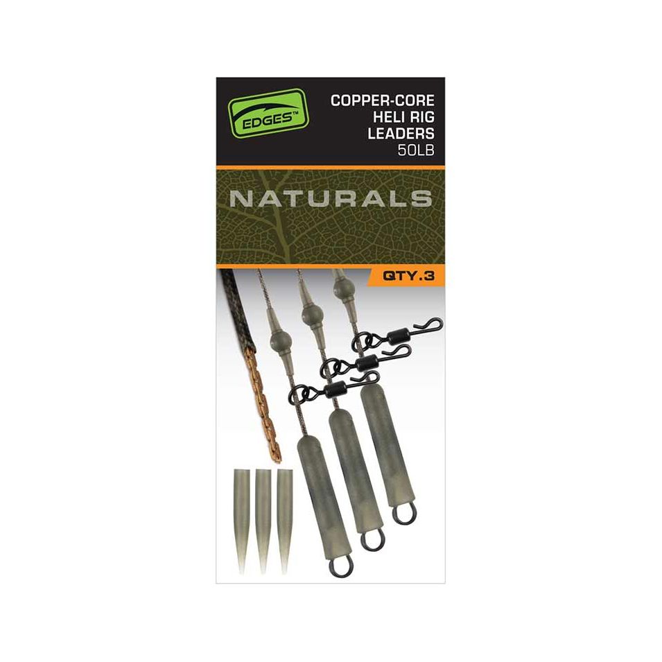 Fox Edges Naturals Copper-Core Heli Rig Leaders x3