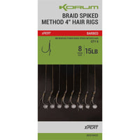 Korum Power Braid Spiked Method Hair Rigs 15lb Barbed 4inch