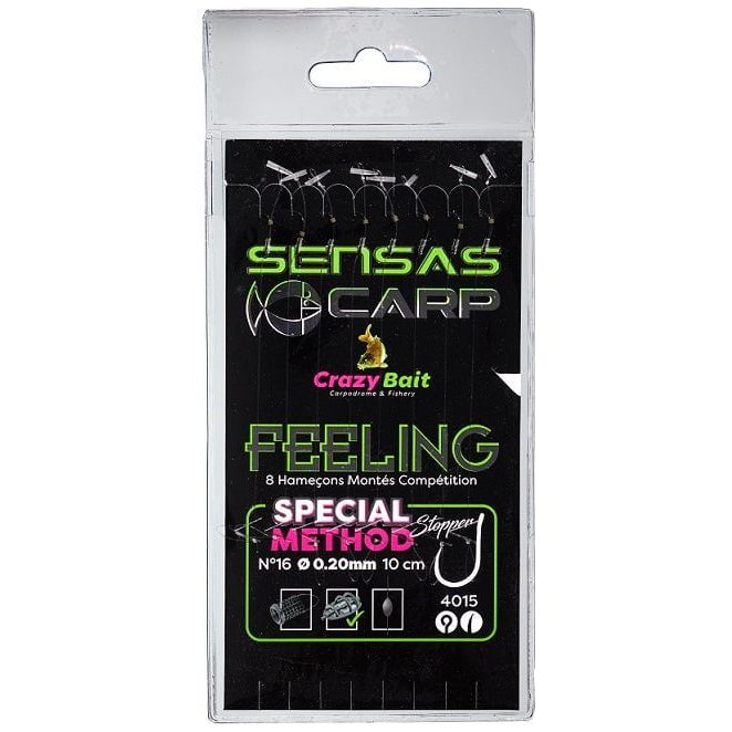 Sensas Method Stop 4015 Hooks To Nylon Barbless Eyed Hair Rigged Method Stop